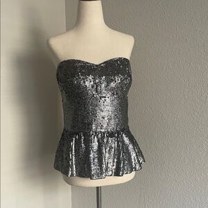 Rebecca Taylor Antique silver sequin Bustier Top.